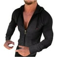 thumbnail image 2 of UVEASISHA Mens Slim Fit Hooded Sweatshirt Lightweight Casual Drawstring Athletic Jackets Full Zip Gym Hoodies Muscle Shirt Jacket Holiday Sales,Black,L, 2 of 6