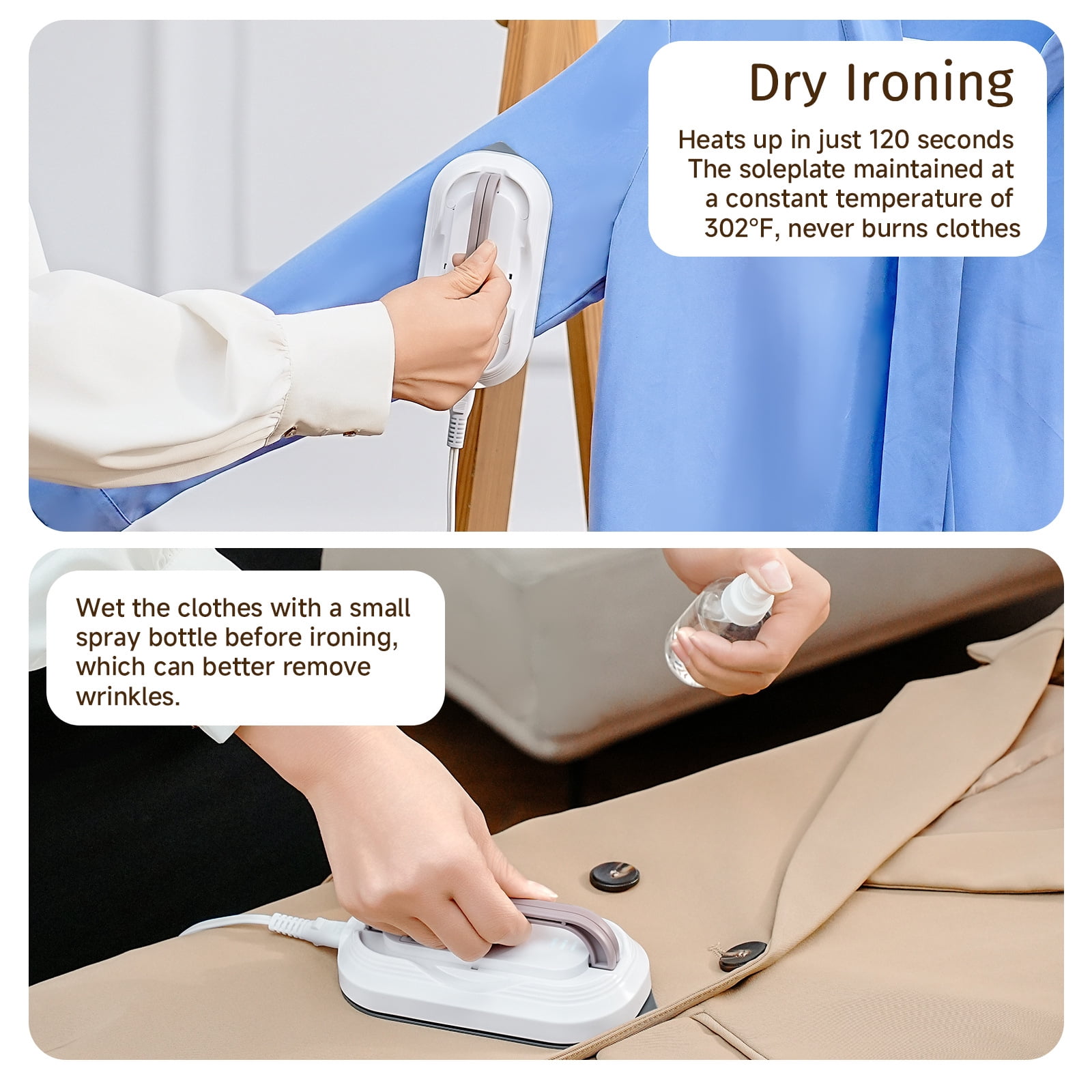 Travel Iron with Global Voltage, Mini Dry Iron for Clothes, 110-240V, Ceramic Non-Stick Soleplate, 0.8lbs Lightweight, 60s Heat Up