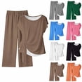 thumbnail image 1 of Sentmoon Ensembles Deux Pièces pour Femmes Été Hauts pour Femmes Été et Pantalons pour Femmes Tendance Manches Courtes Col Ras du Cou Hauts d'Entraînement pour Femmes Coupe Ample Hauts Mignons pour Sortir et Concerter P-2TG, 1 of 6