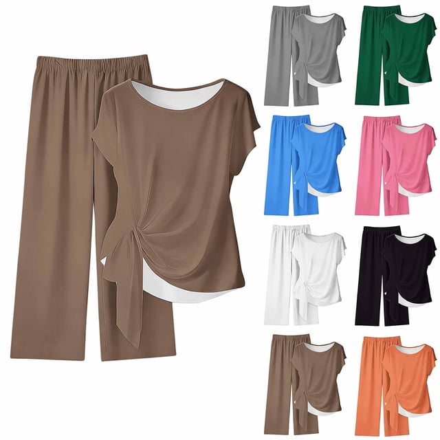 Sentmoon Ensembles Deux Pièces pour Femmes Été Hauts pour Femmes Été et Pantalons pour Femmes Tendance Manches Courtes Col Ras du Cou Hauts d'Entraînement pour Femmes Coupe Ample Hauts Mignons pour Sortir et Concerter P-2TG