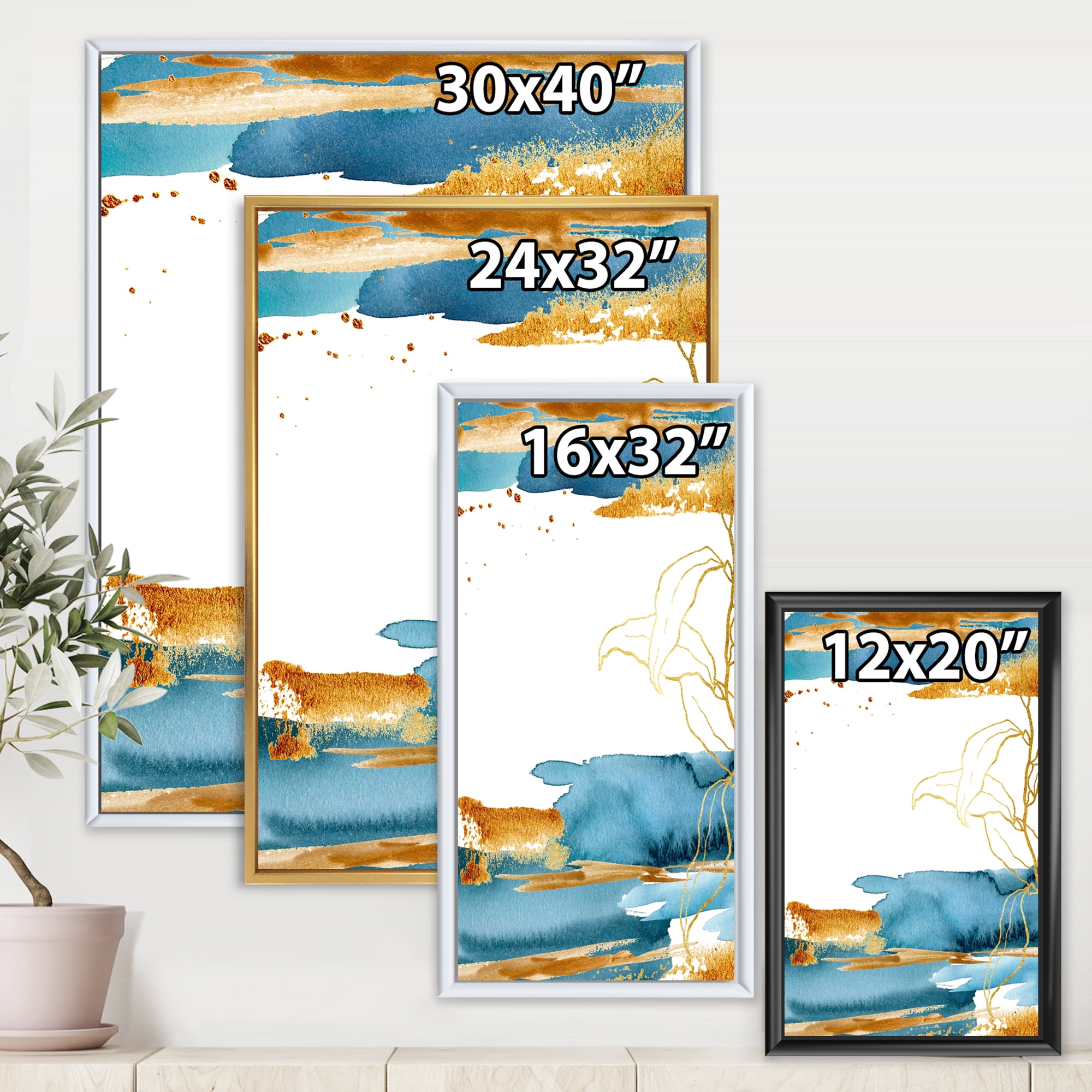 Designart 'Abstract Golden Laminaria Branch & Leaves' Traditional Framed Canvas Wall Art Print