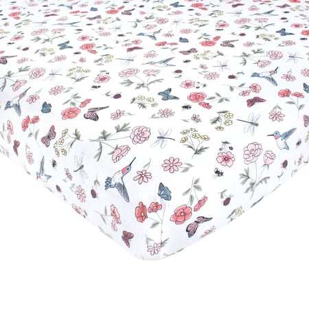 Hudson Baby Unisex Baby Cotton Fitted Crib Sheet, Hummingbird Garden, One Size