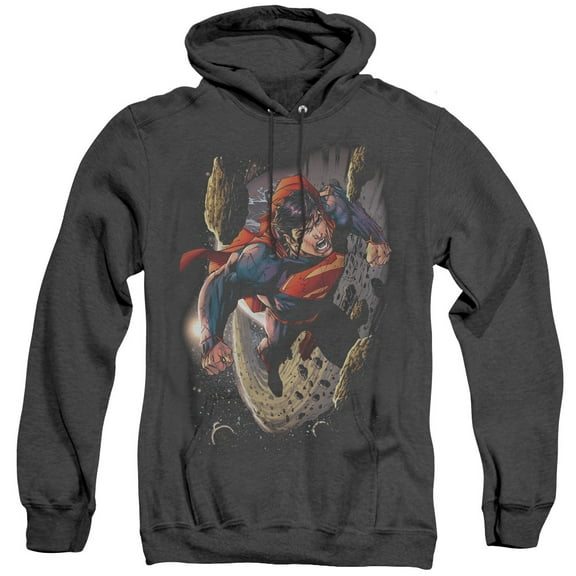 Superman Orbit Adult Heather Hoodie Sweatshirt Black