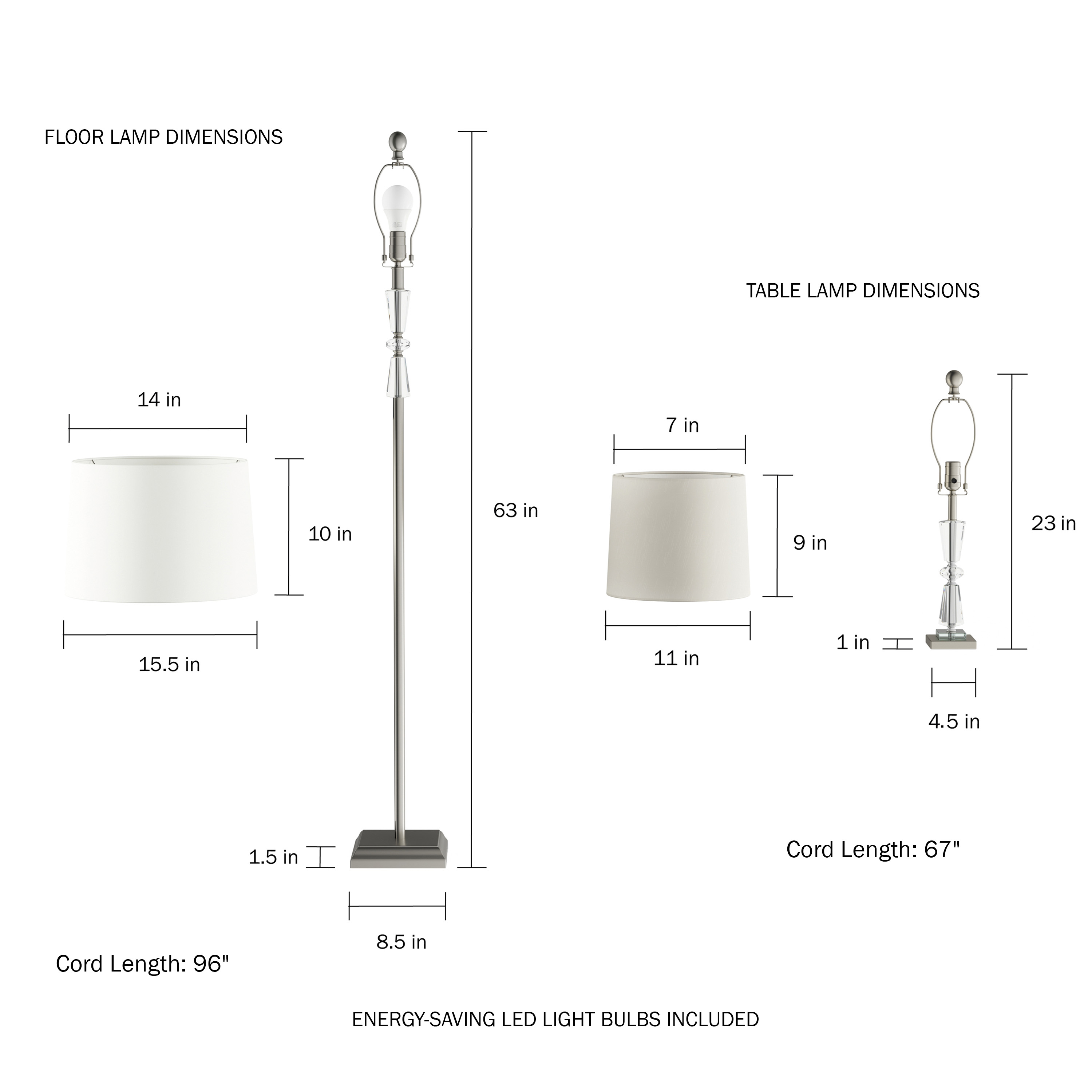 Lavish Home Crystal Double Tiered Lamps with Shades-Set of 3 Matching Table and Floor Lamps