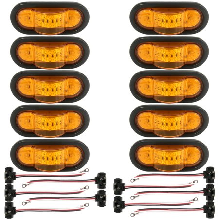 10 Pcs - 6" Oval 36 Diodes Amber/Amber LED Ship Turn Signal Marker Light with Grommet and Right Angle 3-Pin Plug (Fit: Various Trucks & Trailer )
