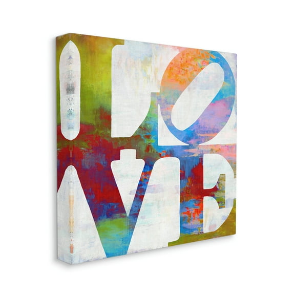Love Painted Textured Rainbow Background Typography Typography Gallery-Wrapped Canvas Print Wall Art, 17x17