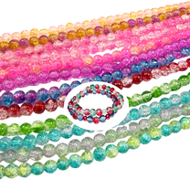 8mm Glass Beads Bulk for Bracelets, DIY Jewelry Supplies, Christmas Gift for Beaders, Crackle, Assorted, 800 Pcs