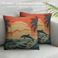 thumbnail image 3 of GOSMITH  Seascape Pillowcase Dolphins Surf Ocean Fish Nature Sea Wave Sun Curve Jump Vintage Tree Throw Pillow Cover Cushion Decorative for Living Room Outdoor, 3 of 5
