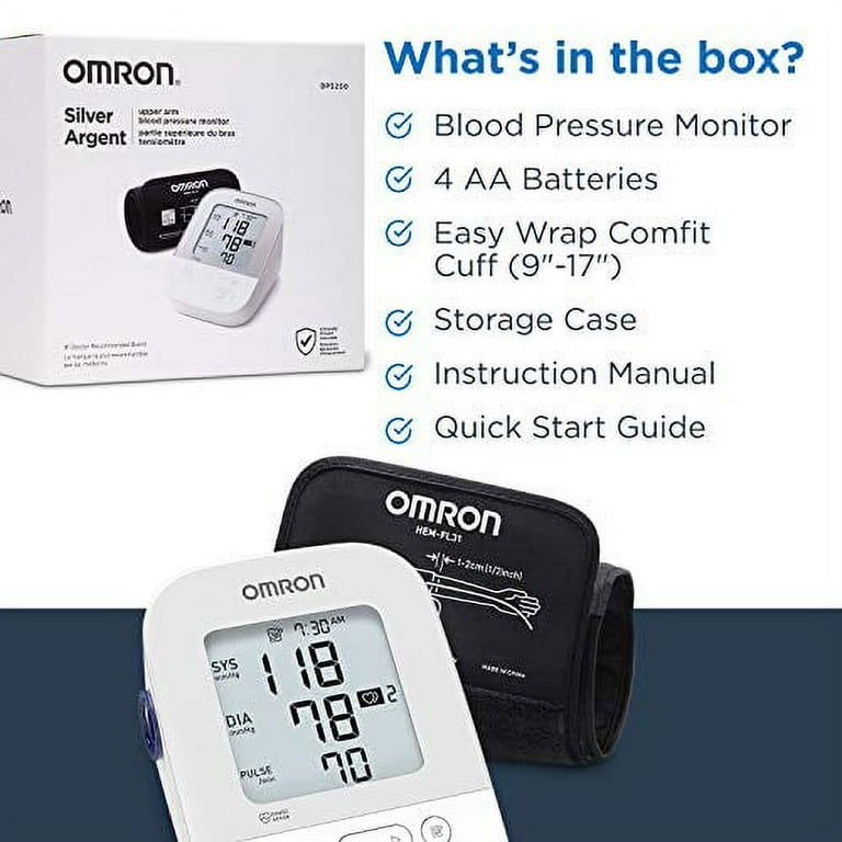 Omron Silver Blood Pressure Monitor, Upper Arm Cuff, Digital Bluetooth  Blood Pressure Machine, Storesup To 80 Readings