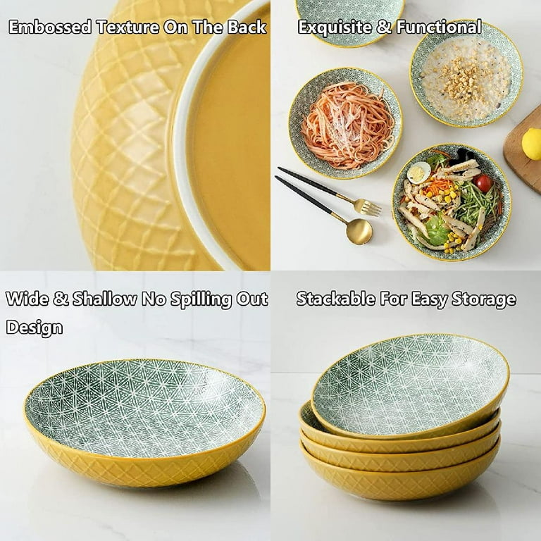 Hokku Designs Sesam Pasta Bowls, 36 Oz Large Ceramic Salad Bowls