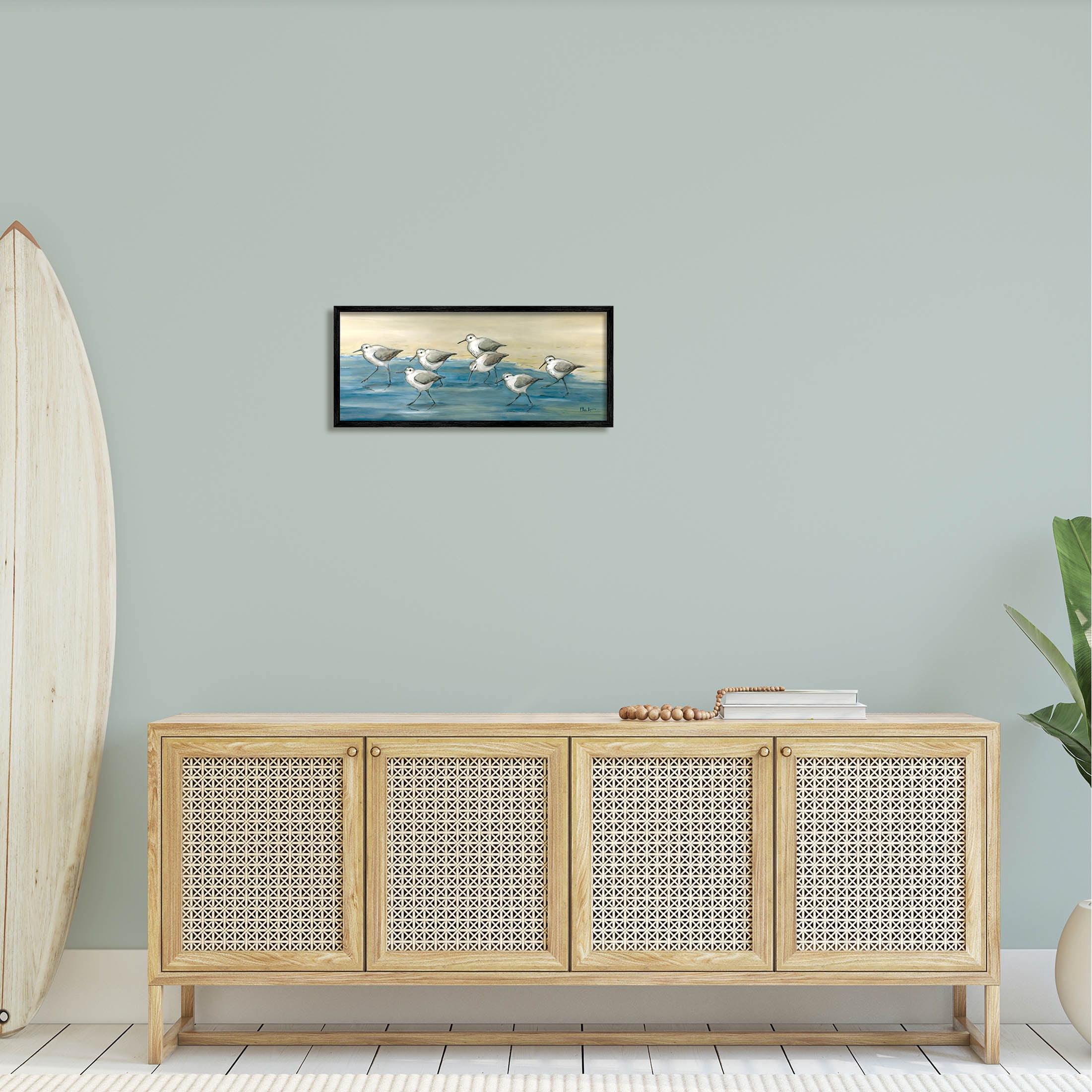 Stupell Industries Sandpiper Bird Flock Beach Shoreline Painting Black Framed Art Print Wall Art, Design by Paul Brent