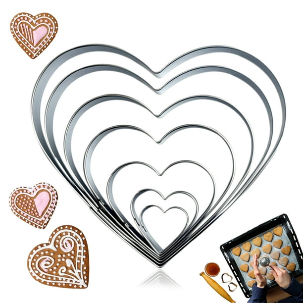 10,8 cm, 8,9 cm, 7,6 cm, 6,4 cm, 4,5 cm, 2,4 cm: perfecto para galletas Linzer divertidas y repostería infantil. Juego de cortadores de galletas grandes y pequeños con forma de corazón: 6
