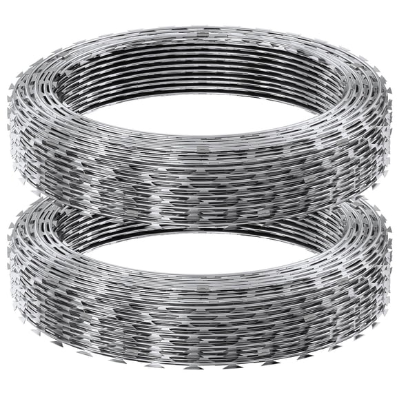 Razor Wires, 2 Rolls Razor Wire Fencing Razor Fence,98 ft Razor Barbed Wire, Double Spiral Razor Ribbon Barbed Wire Galvanized Razor Wire Fence, Rolls Razor for Garden