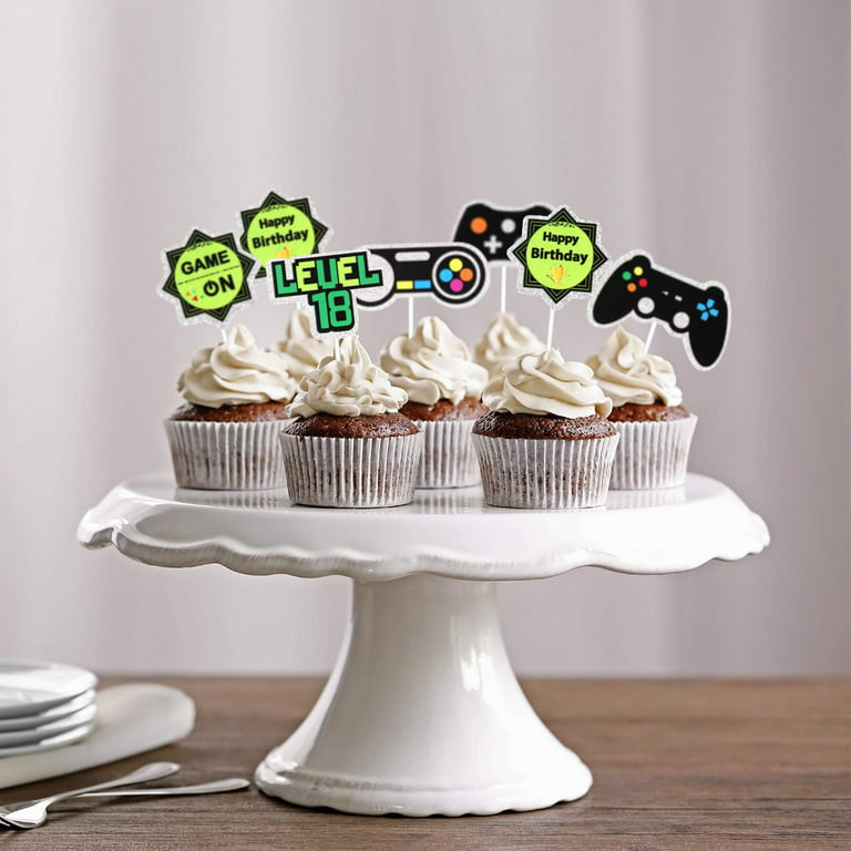 Nuenen 96 Pcs Video Game Cupcake Decoration Game Themed Cupcake Toppers and  Wrappers Gamer Birthday Cupcake Picks Game on Cupcake Wrappers Level up