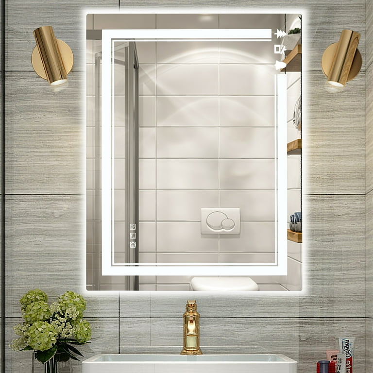 Fab Glass and Mirror Round Lighted LED Bathroom Mirror 28-in x 28