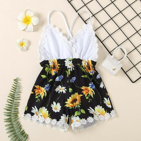 

New Year New You 2022! on Clearance Hesxuno Toddler Kids Girl Vest Backless Sunflower Printed Romper Clothes Sunsuit Outfits Burts Bees Baby Pajamas