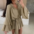 thumbnail image 5 of Bovxnpu Long Sleeve Dress for Women, Women Long Sleeve Dress Plus Size Dress with Straps Sleeves Irregular Drawstring V Neck Casual Dress Spring Fall Outfits, 5 of 7
