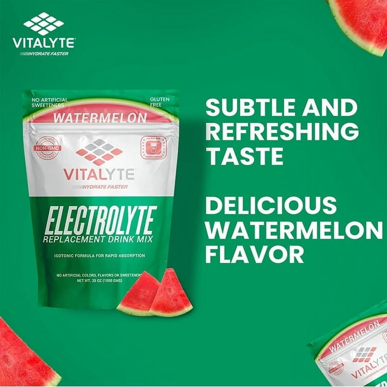 Vitalyte Watermelon Electrolyte Powder Mix, Isotonic Hydration, 160 Servings (4-pack, 35 oz Each)