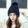 thumbnail image 4 of Dyfzdhu Winter Hats for Women Warm Solid Color Velvet Knitted Beanie Hat Blue, 4 of 6