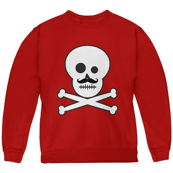 Skull and Crossbones Mustache Youth Sweatshirt Red YLG
