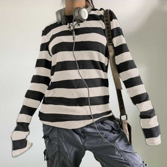 Ounisa Women Tops Stripe Sweatshirt for Women Crewneck Long Sleeve Tops Holiday Party Casual Shirts