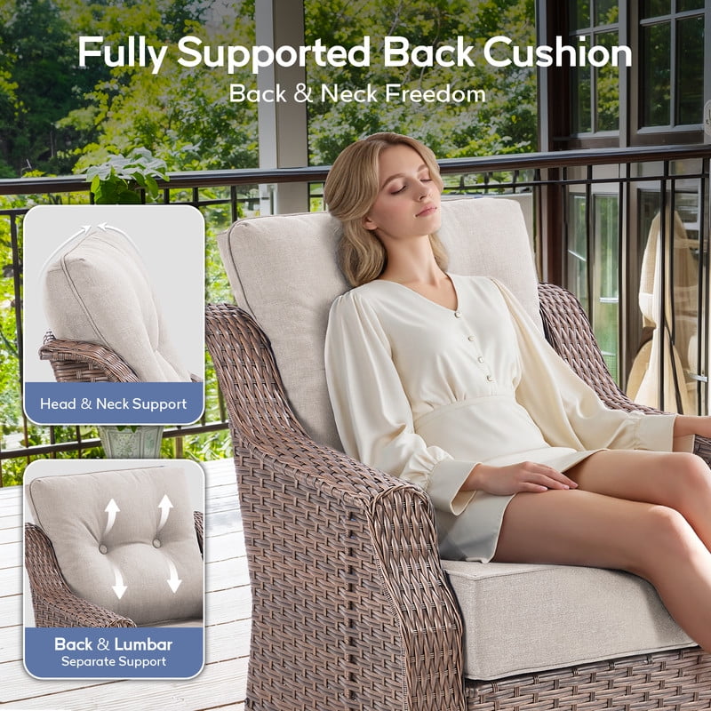 PARKWELL 3-Piece Outdoor Swivel Rocker Chair with Side Table,All-Weather Rattan Swivel Glider Rocking Lounge Chair,Patio Bistro Set for Porch Deck Backyard,Brown/Beige