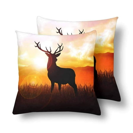 Gckg Silhouette Deer On Meadow During Sunrise Throw Pillow