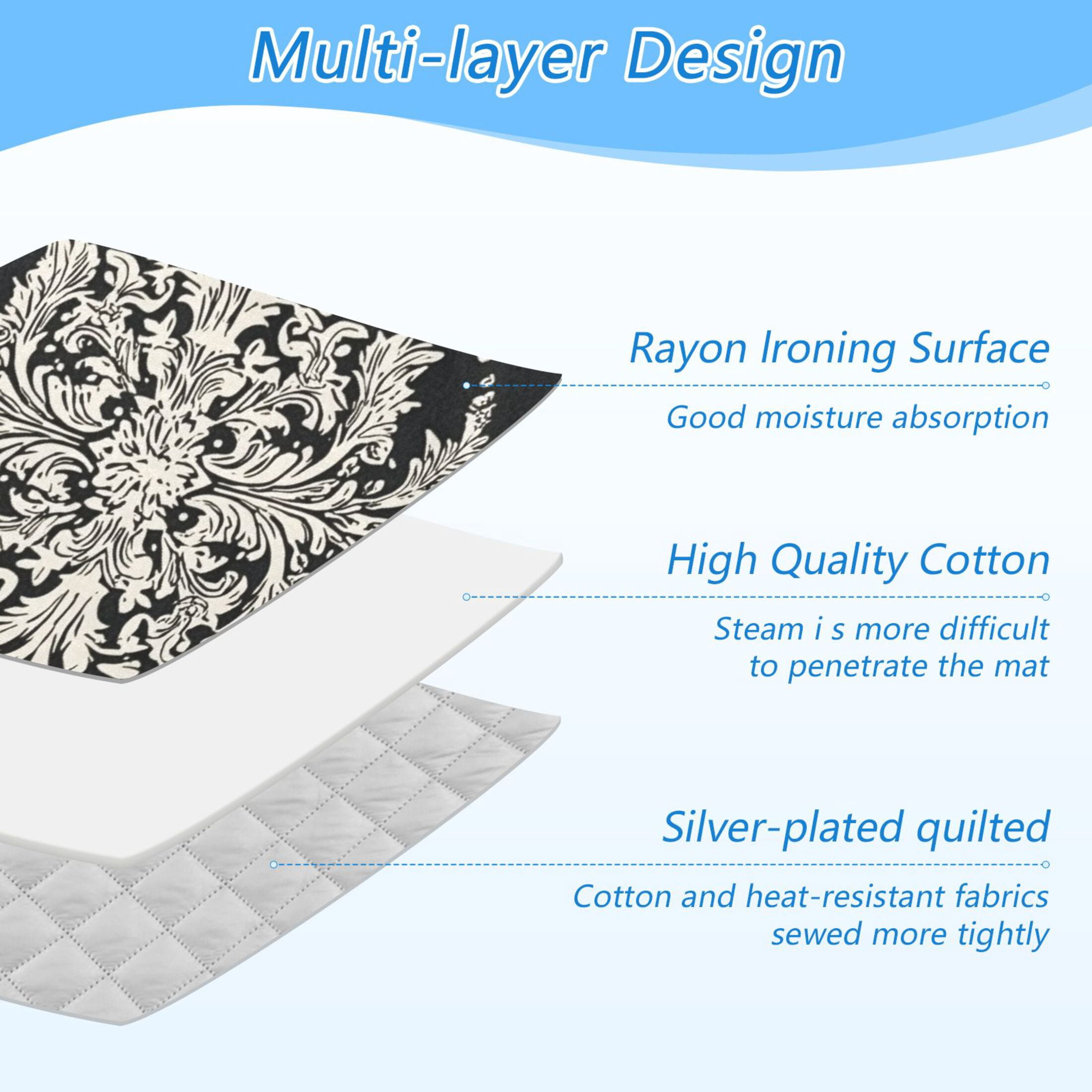 Black and White Paisley Flowers Pattern Ironing Mat Blanket Portable Travel Ironing Pad Heat Resistant Pad 47.2" x 27.6”