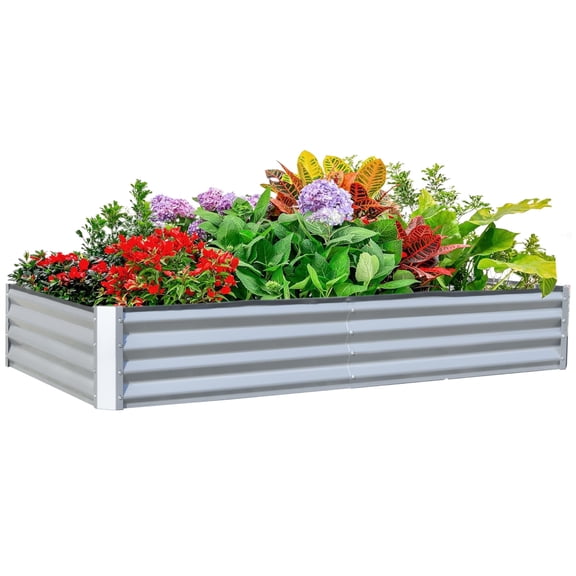 6x3x1ft Galvanized Raised Garden Bed, Outdoor Planter Garden Boxes Large Metal Planter Box for Gardening Vegetables Fruits Flowers, Silvery