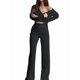 thumbnail image 1 of Traje Informal de Dos Piezas para Mujer, de Punto Liso, con Aberturas, Larga, Botones y Pantalones de Cintura Alta. Negro L, 1 of 8