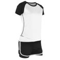 thumbnail image 3 of Conjuntos informales de verano de 2 piezas de manga corta para mujer, conjuntos de ropa de entrenamiento y fitness, traje de manga corta en blanco y negro + pantalones cortos de cintura alta en b, 3 of 10