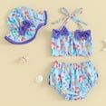 thumbnail image 2 of Mnyotv Toddler Baby Girl Swimsuit 3pcs Bathing Suit Bikini Tops and shorts with sun hats for girls, 2 of 5