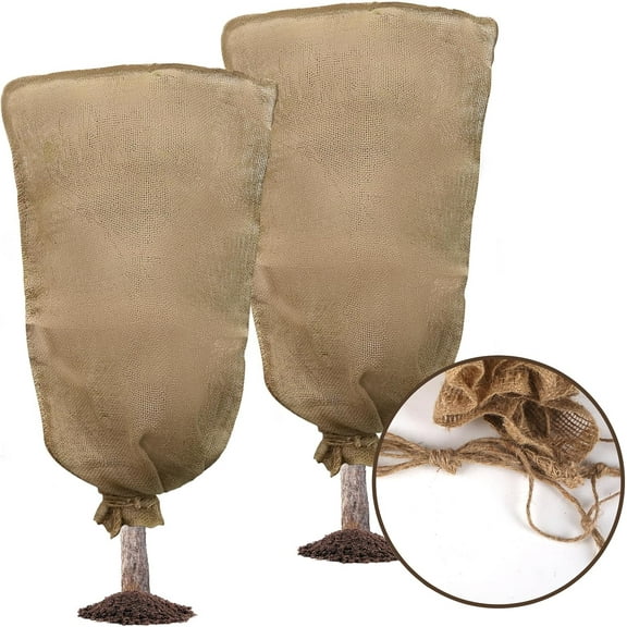 2PCS 45.3 X 70.9Inch Winter Burlap Plant Cover Bag, Large Burlap Bags with Drawstring Reusable Plant Covers,Frost Cloth Cold Freeze Protection Cover Bags Tree Freeze Blanket for Outdoor Plants