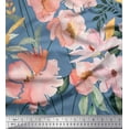 thumbnail image 3 of Soimoi Blue polyester Crepe Fabric Leaves & Magnolia Floral Print Sewing Fabric Yard 52 Inch Wide, 3 of 3