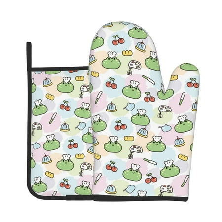 

Junzan Frog Wear Chef Hat Pattern Oven Mitts and Pot Holders 2 pcs Set Potholders BBQ Gloves Long Kitchen Oven Glove for Cooking Baking Grilling (2-Piece Set 11 Inch)