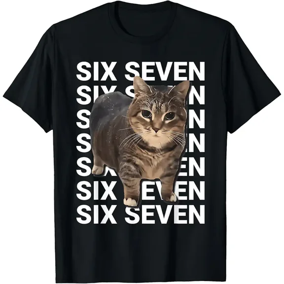 Funny Six Seven Meme Cat Unisex Graphic Short Sleeve T-Shirt