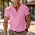 thumbnail image 2 of KHONTS Men's Henley Collared Shirts Slim Fit Short Sleeve Fashion Tops Tee Basic Classic Summer V-Neck T Shirts Pink M, 2 of 5