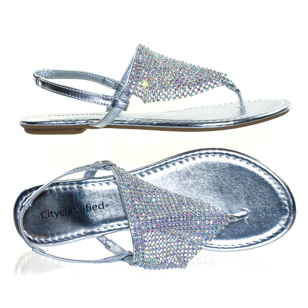 Addilyn By City Classified Rhinestone Crystal Encrusted Metallic Mesh Drape W Flat Thong Sandal Women Walmart Com