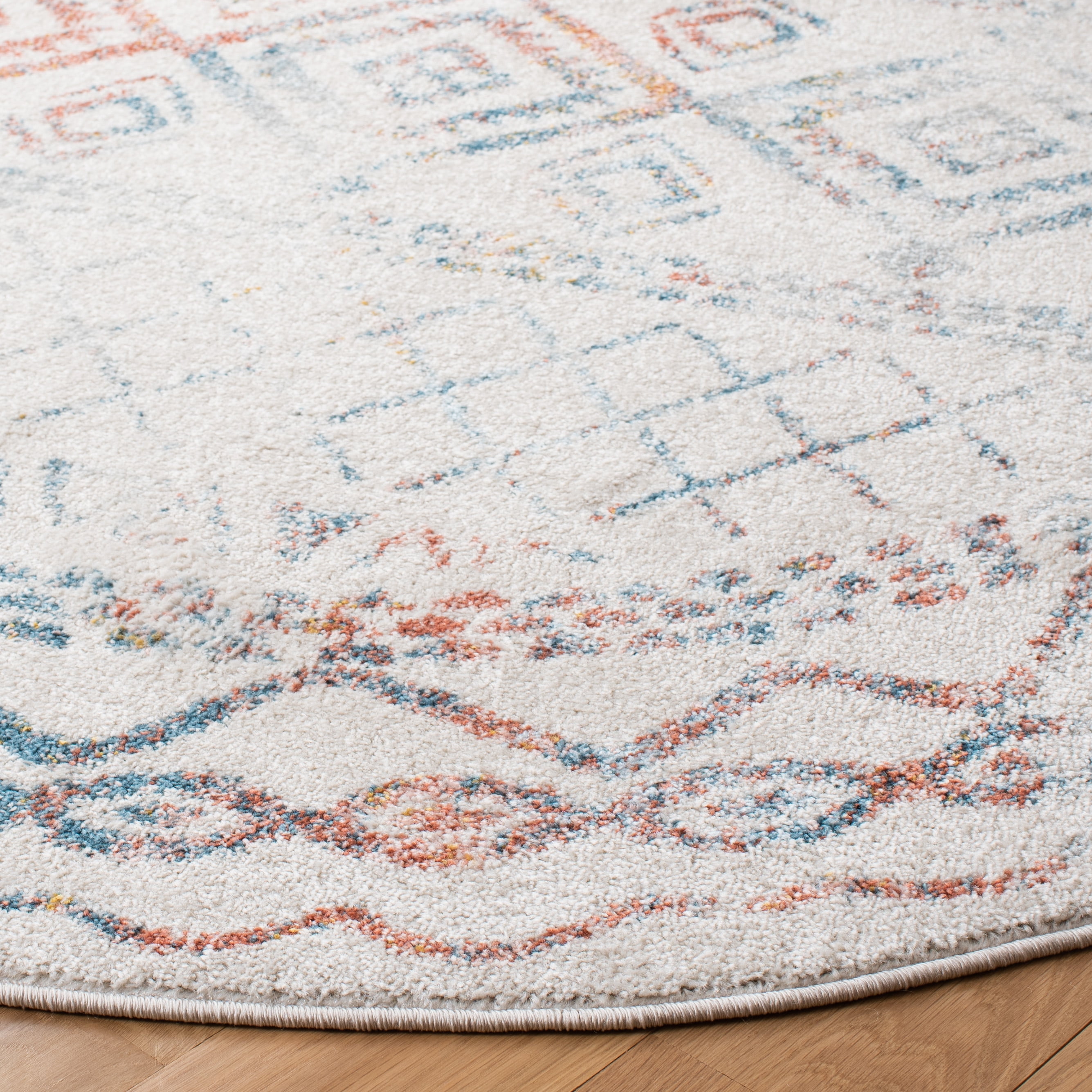 SAFAVIEH Tulum Ronald Oriental Area Rug, Ivory/Turquoise, 5' x 5' Round
