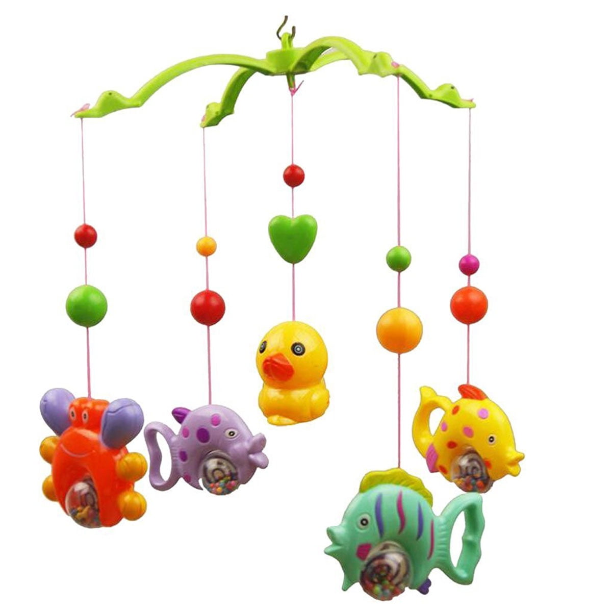 toys hanging above cot