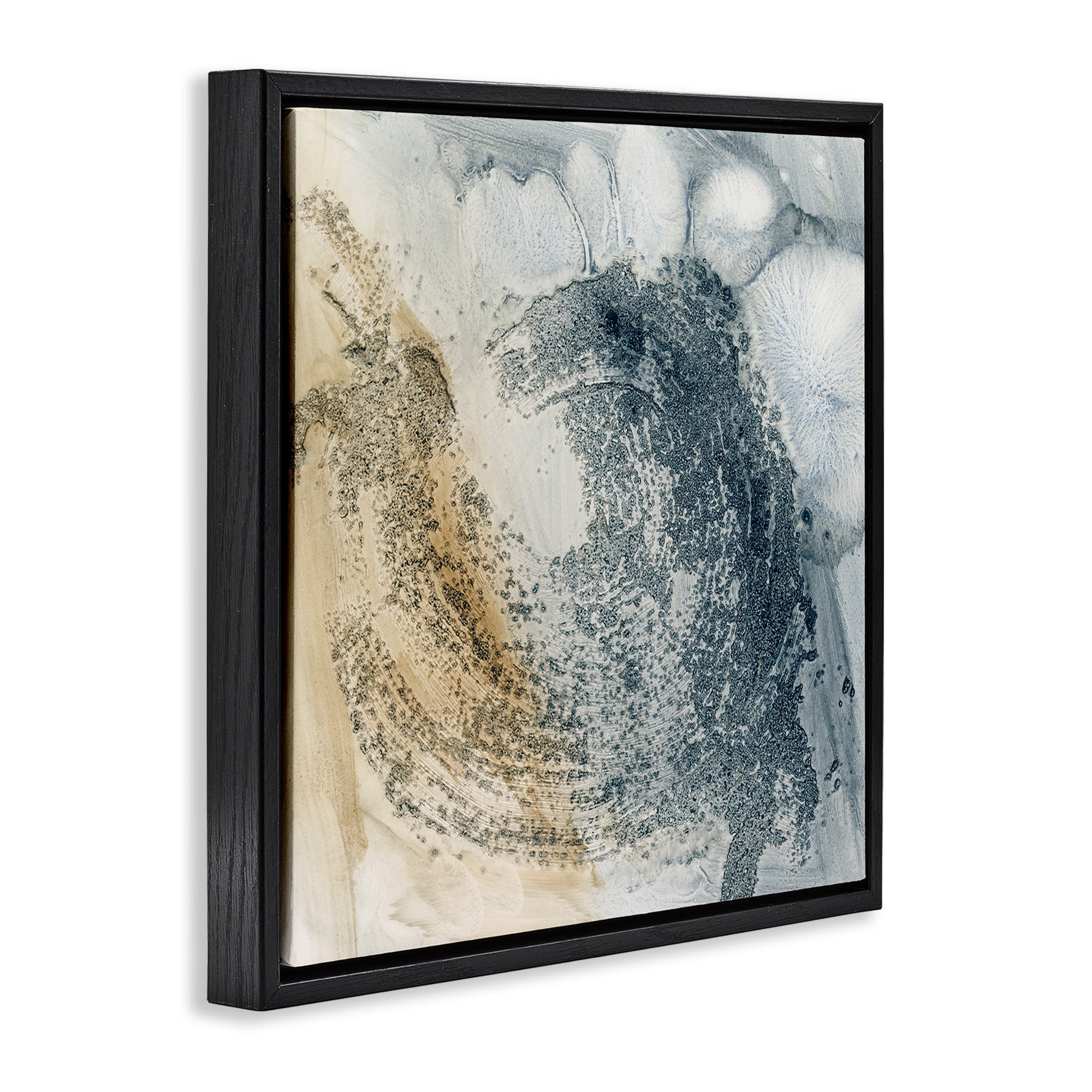Stupell Industries Grey & Beige Paint Stroke Abstract Painting Black Floater Framed Canvas Art Print Wall Art, 18 x 18