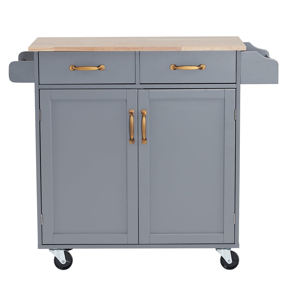 Kepooman Moveable Kitchen Cart, Kitchen Island Cart with 2 Drawers,Rolling Bar Cart with 2 Doors, Gray Kepooman Moveable Kitchen Cart, Kitchen Island Cart with 2 Drawers,Rolling Bar Cart with 2 Doors, Gray