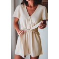 thumbnail image 4 of Women's Rompers-Summer Deep V Neck Wrap Floral Polka Dot Short Sleeve Beach Short Jumpsuit, 4 of 7