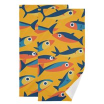 Yayeee Hand Towels for Bathroom Set of 2 Quick Dry Super Absorbent Soft Hand Shower Towels, 28" x 14", Yellow Sardines Pattern