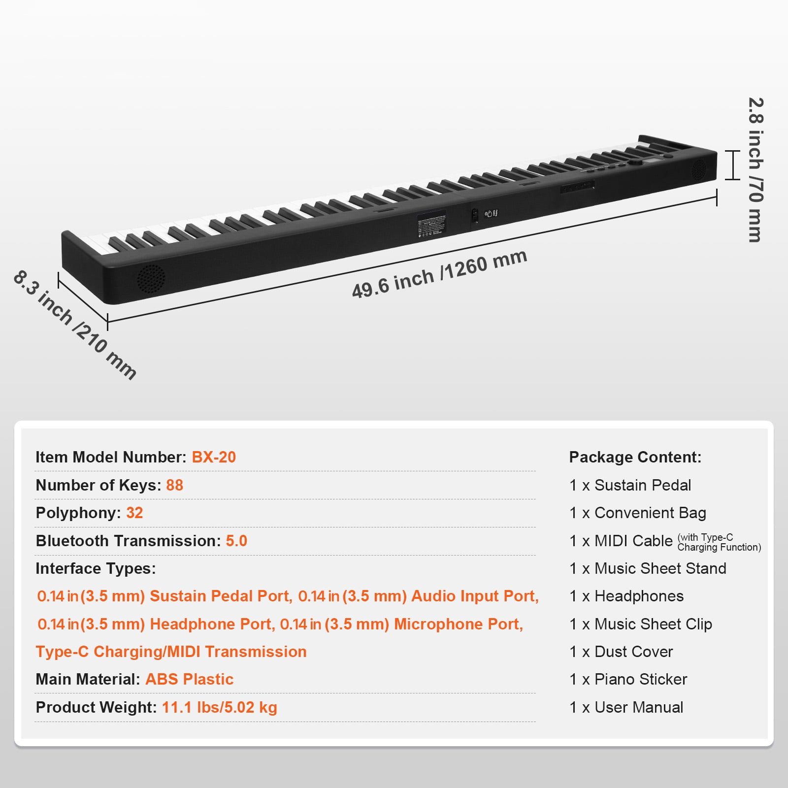 KFFKFF 88 Key Folding Piano Keyboard, Bluetooth & MIDI, Compact Electronic Digital Foldable Piano with Sustain Pedal Bag Touch Responsive Keys Headphones, Rechargeable for Novices Teens Adults