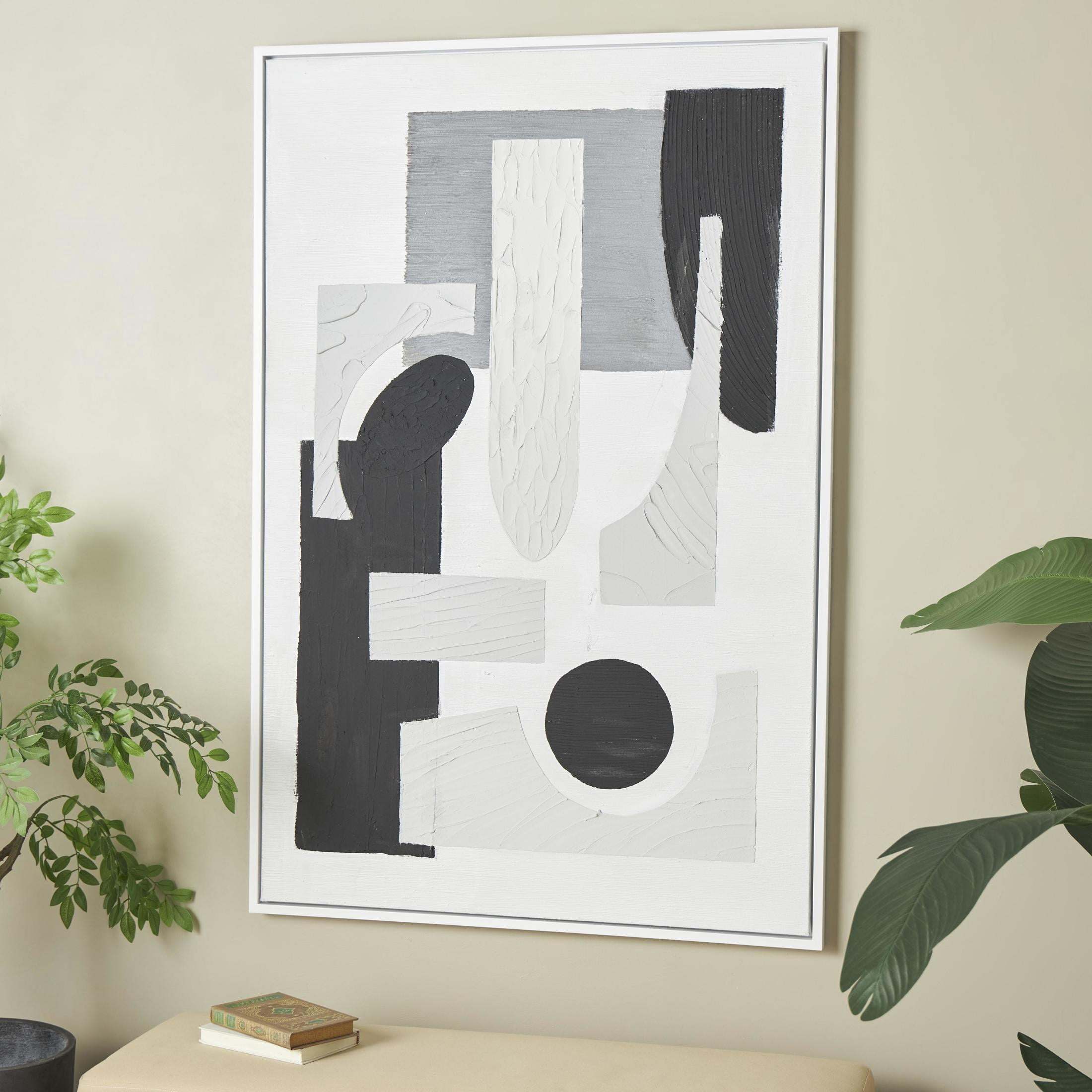 40" x 59" Textured Geometric Framed Wall Art with Various Shapes and Black Accents, by DecMode