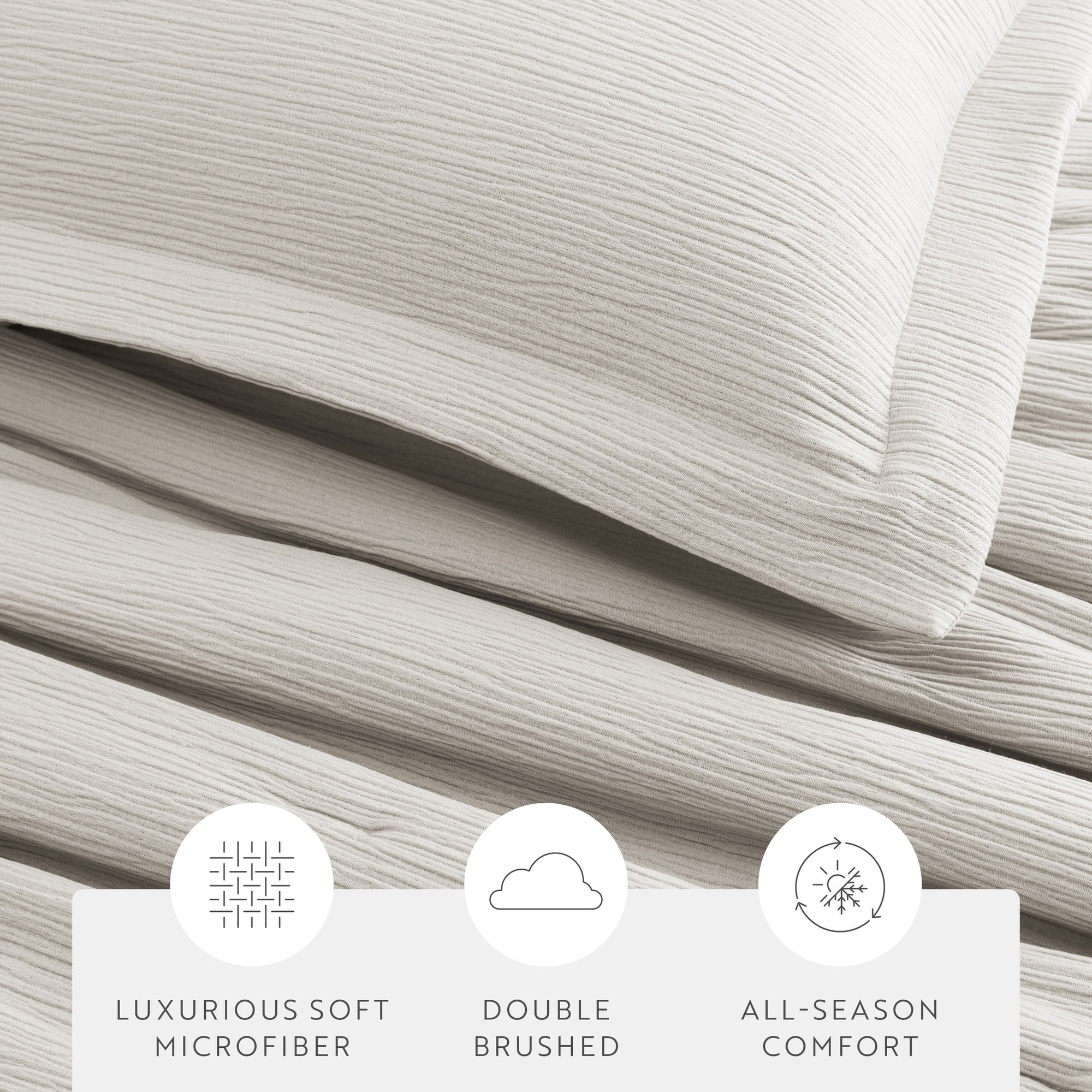 Noble Linens 3 Piece Cloud Gauze Textured All Season Down-Alternative Comforter Set, Dune, King/Cal-King