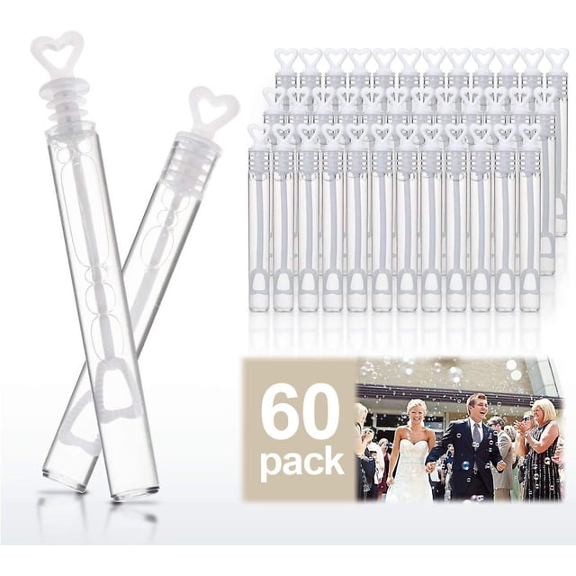 60 botellas de burbujas para bodas, tubo de burbujas en forma de corazón, decoración de mesa para bodas