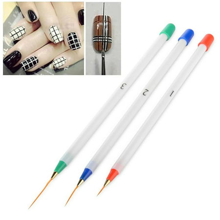 Zodaca 3-piece Set Nail Art Acrylic Drawing Painting Pen Kit Set Brushes Multi-color (1x 5.31