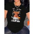 thumbnail image 1 of Women's Halloween-Themed T-Shirt with "I mean Boo" Witch Hat Cow Graphic - Casual & Sporty Round Neck Short Sleeve, Comfortable Polyester Blend Summer Top, Festive Graphic Tee|Whimsical Design|Machin, 1 of 6